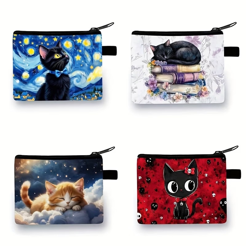 Cross-Border Hot-Selling Cute Kitten Cartoon Print Coin Purse, Card Holder for Girls, Unisex Zipper Lightweight Earphone Bag Wholesale