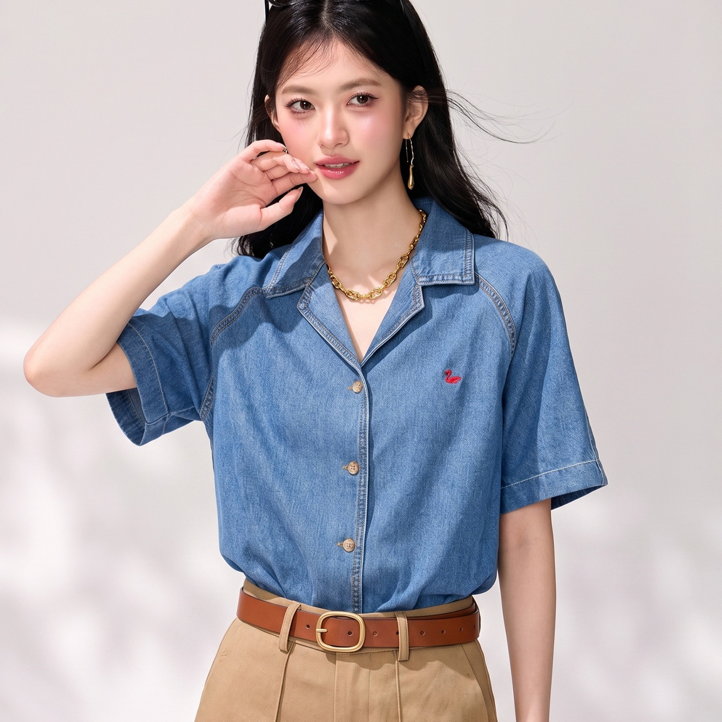 R9701小众韩版设计感短袖牛仔外套女夏季原创感短袖衬衫气质上衣