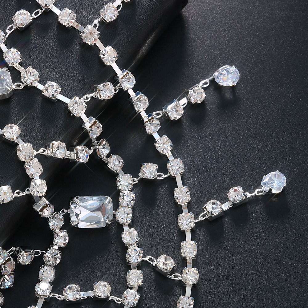 Tocado rhinestone caliente europeo y americano moda de las mujeres exagerada malla borla diadema de múltiples capas accesorios de la cadena del pelo Tocado