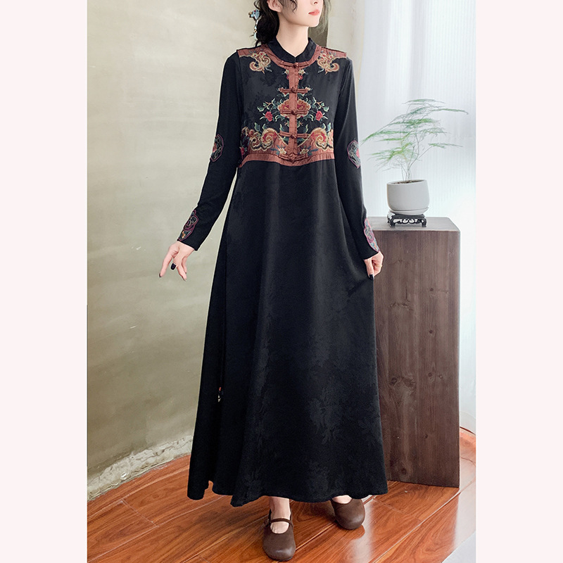 Chinese Style Embroidered Satin Vest Skirt 2025 Autum Dress Retro Long Skirt Ethnic Style Jacquard Vest Skirt for Women