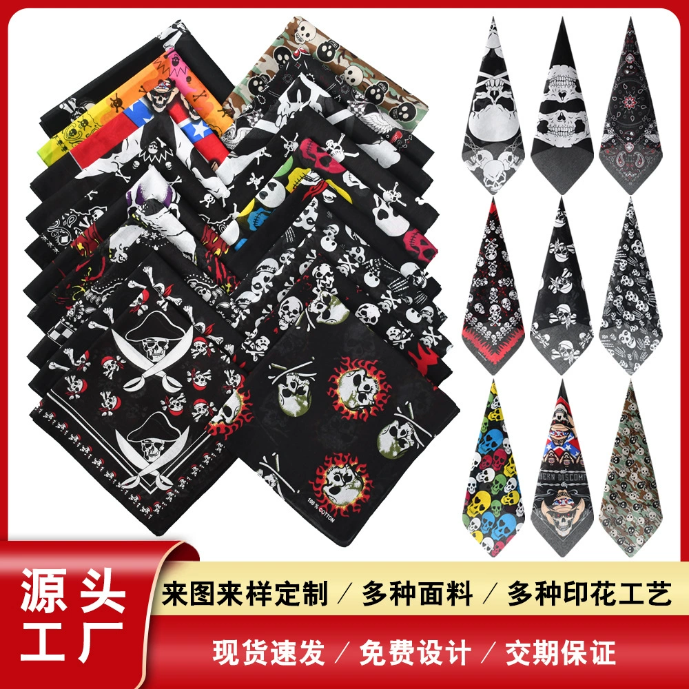Европейский и американский модный тренд Хэллоуин Призрачный череп Хлопковый шарф Квадратный шарф Пасхальный индивидуальный ретро-шарф оптом