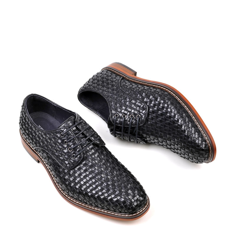 ShoeVault Frühling und Herbst Britische Business-Formelle Handarbeit Gewebte Casual Echtes Leder Schnürung Atmungsaktive Derby Hochzeitsschuhe_voghion.com