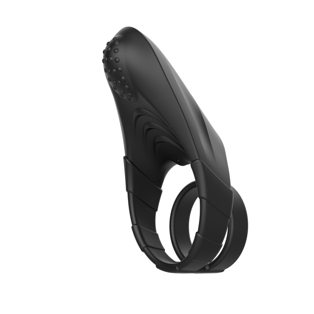 Black Feather Vibrating Dual Cock Ring, Multi-Frequency Electric Sensitivity Training Ring — detail image 10