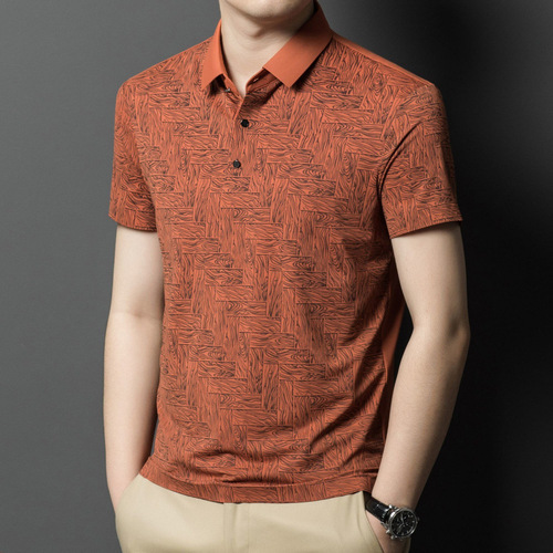 Summer Ice Silk Men's Short Sleeve High-End New Business Casual Collar Thin Breathable T-shirt