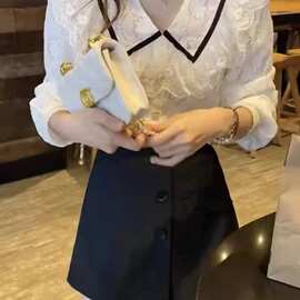 2026秋季新款甜美荷叶边娃娃领白月光超仙蕾丝上衣女气质衬图片色
