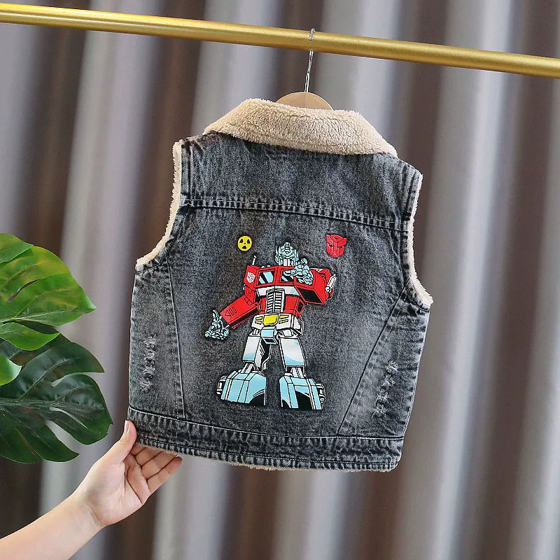 Новый зимний детский джинсовый жилет для мальчиков и девочек, утолщенный и теплый стильный верхний хлопковый жилет.