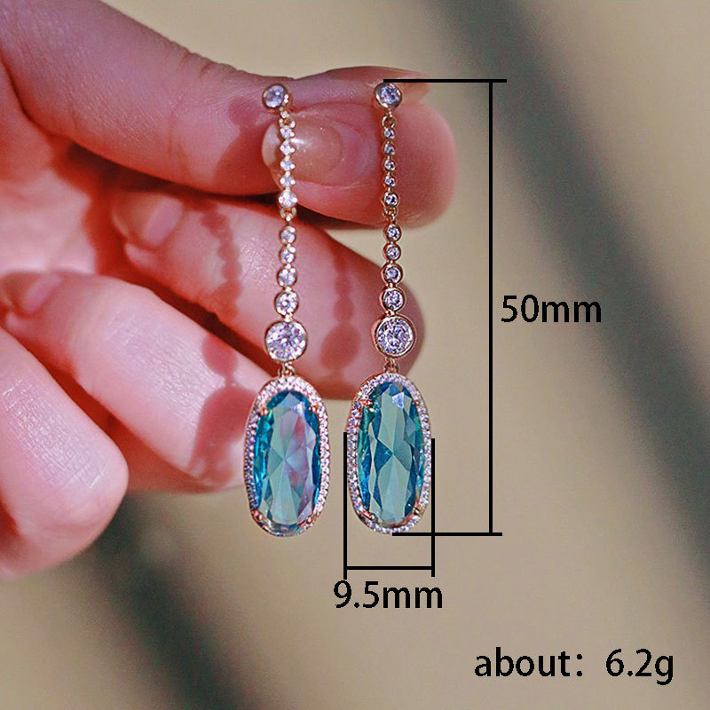 14g Weight Copper Ear Needle Material Zircon Inlay Material Drop Earrings Classification 1 Pair Elegant Geometric Oval Inlay Copper Zircon Drop Earrings