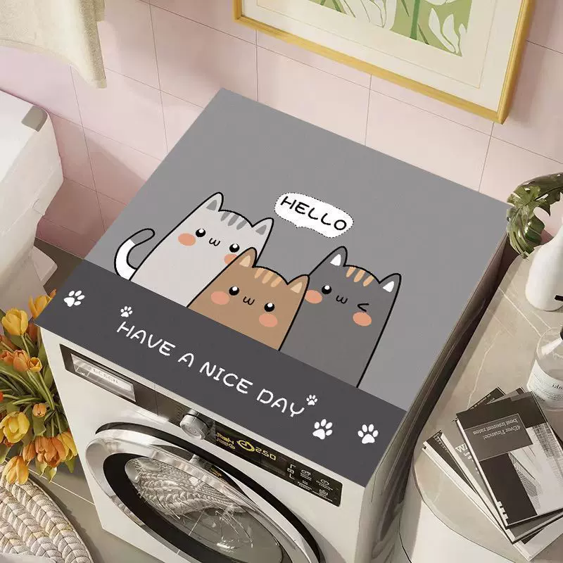 清新防尘罩家用洗衣机盖垫耐脏易打理硅藻泥吸水垫卡通风台面盖垫