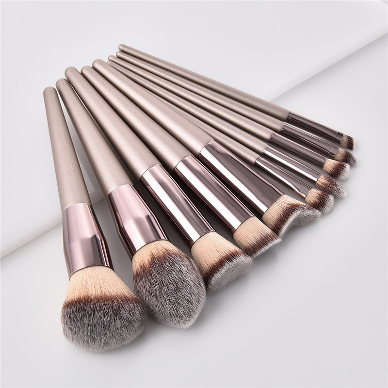 Simple Champagne Color Makeup Brush Set Beauty Tools 10pcs Wholesale display picture 2