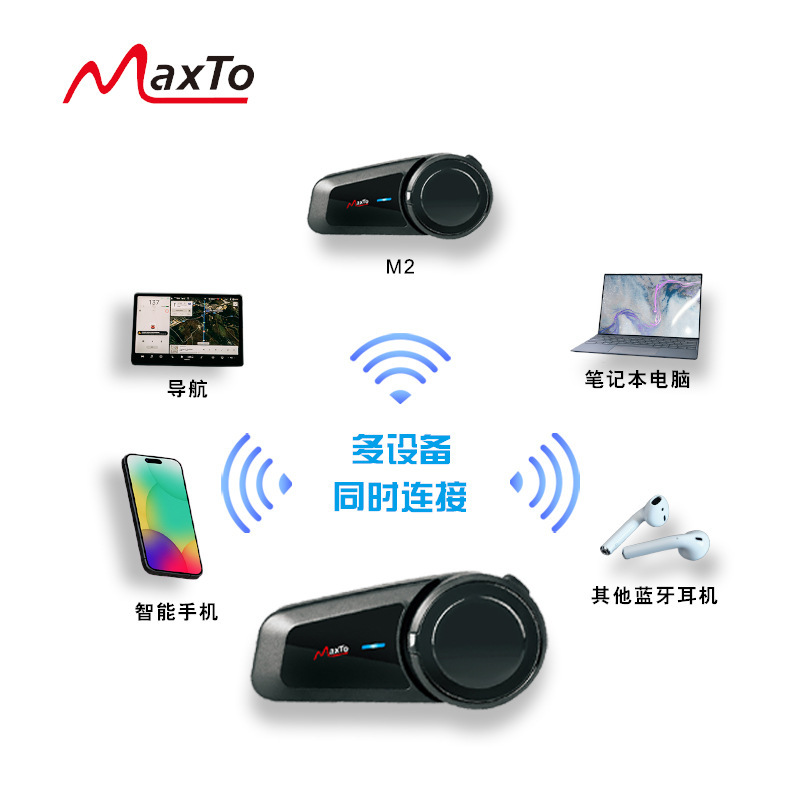 Maxto Helmet Bluetooth Headset M2 Motorcycle Intercom Headset for 6 People to Communicate Simultaneously Motorcycle Bluetooth Headset