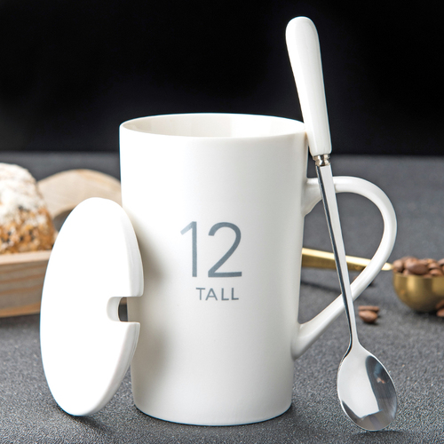 58C1 Ceramic Cup Household Water Cup Mug Covered Spoon Boys and Girls Couple Coffee Cup Office Tea Cup Dormitory