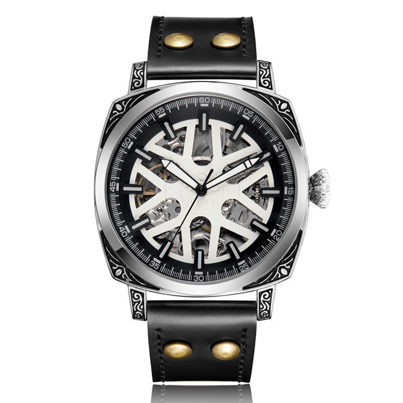 SHENHUA nuevo en stock reloj mecánico de los hombres luminoso impermeable multi-funcional tallado reloj mecánico automático