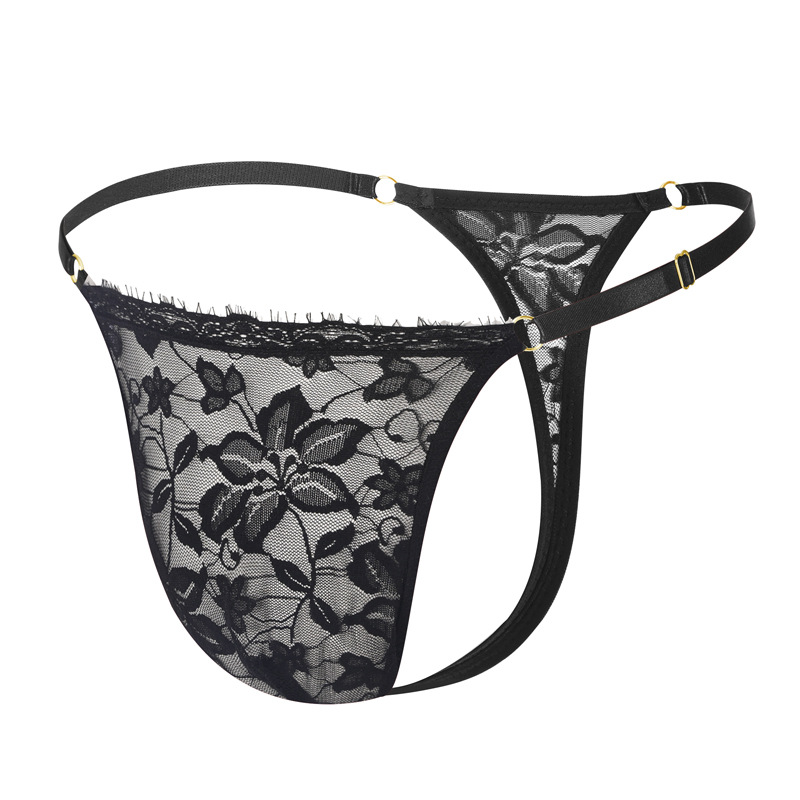 Wholesale Factory Price Men's Adjustable Buckle Sexy Floral Lace Simple Breathable T-Back Briefs G40