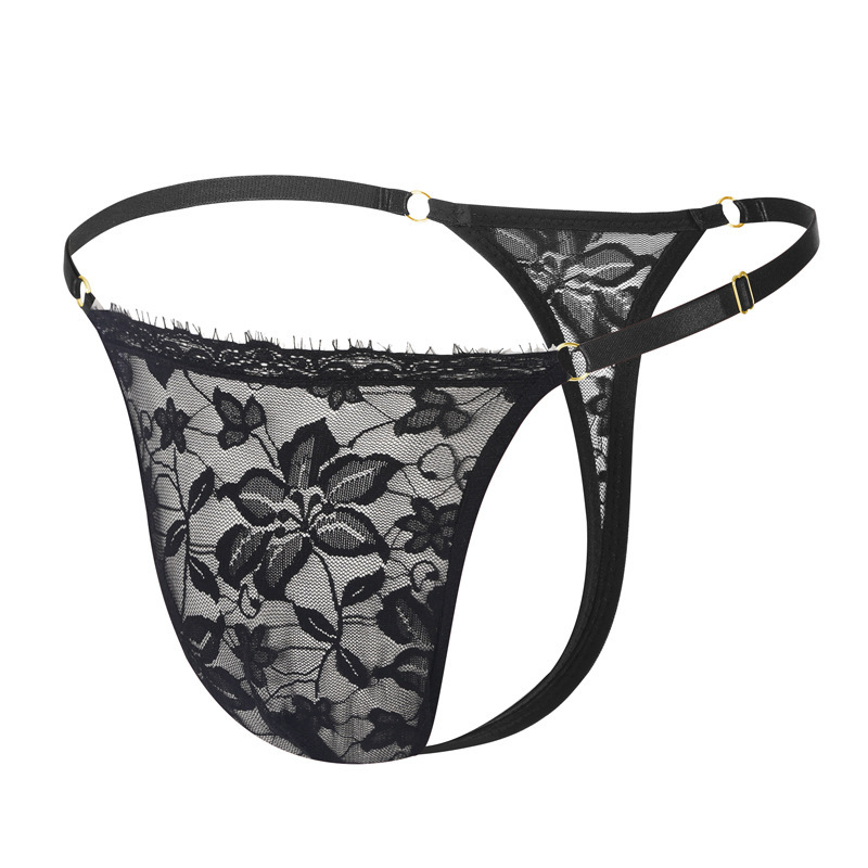 Wholesale Factory Price Men's Adjustable Buckle Sexy Floral Lace Simple Breathable T-Back Briefs G40