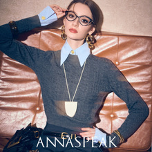 港米服饰/2026秋明星同款30%SUPER120S羊毛可拆假两件撞色针织衫