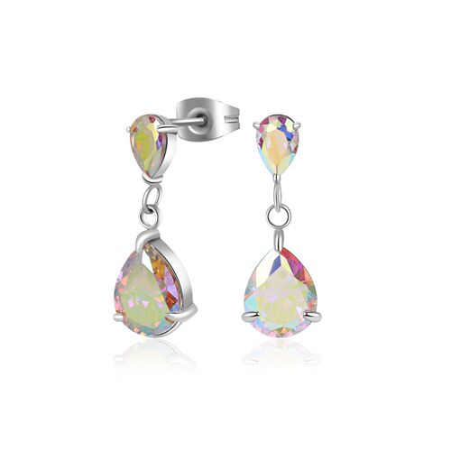 European and American super flash titanium steel AAA grade zircon earrings two water drop butterfly buckle zircon earrings cross-border earrings wholesale