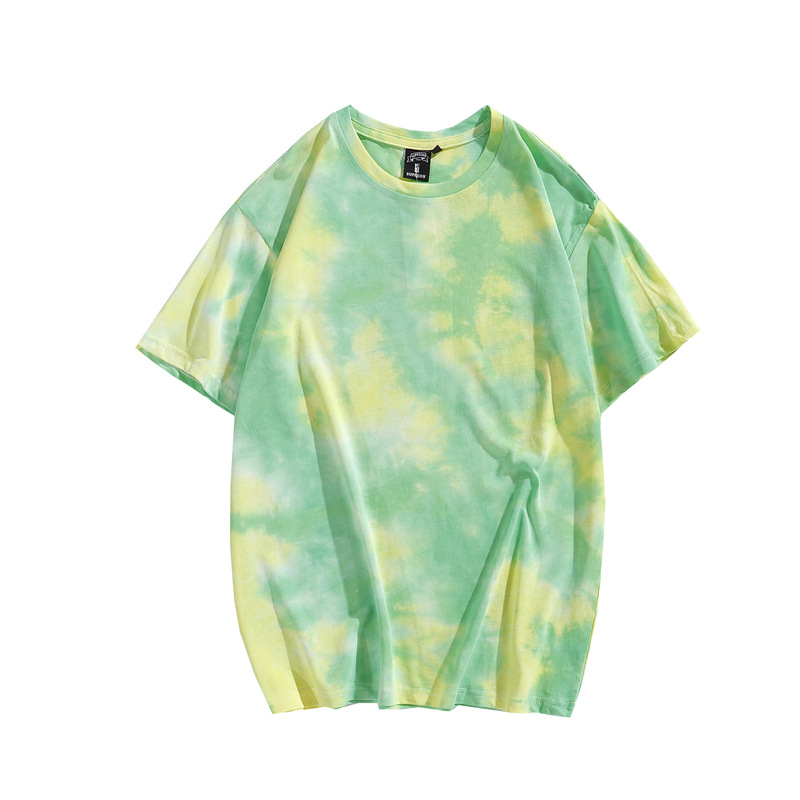 Camiseta de algodón tie-dye para hombre 2025 pareja de verano de manga corta ins suelta de gran tamaño cuello redondo tendencia camiseta superior para hombre