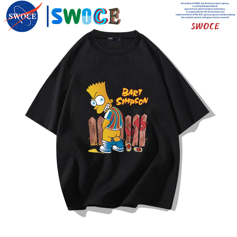 Simpsons Animation Peripheral Cotton Short-sleeved T-shirt Men's Summer Teenagers Trendy Loose Shoulder Half-sleeved Top