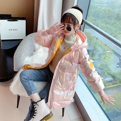 Korean Edition girl Colorful Bright surface Down cotton-padded clothes 2021 new pattern CUHK cotton-padded jacket Mid length version winter thickening