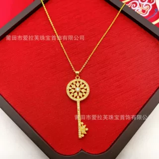 镶钻太阳花钥匙项链女简约ins小众设计感锁骨链韩国时尚饰品批发