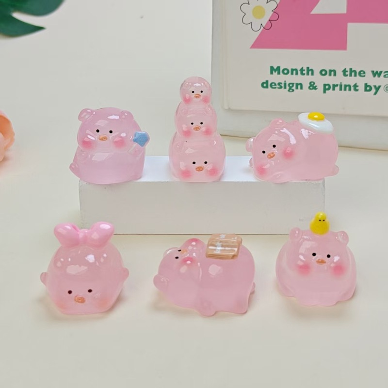 夜光立体中号树脂小粉猪手工装饰桌面车载小摆件高级感工艺品公仔|undefined