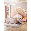 梦幻城堡公主床带护栏滑梯软包儿童床女孩卧室现代简约粉色单人床