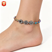 欧美外贸新款饰品时尚潮流彩色电镀黑胆磁性石男女通用脚链批发