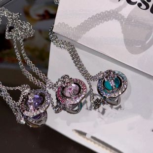 High-End Version of the Western Empress Saturn Gradient Full Diamond Three-Dimensional Necklace Light Luxury Necklace Manufacturer Wholesale