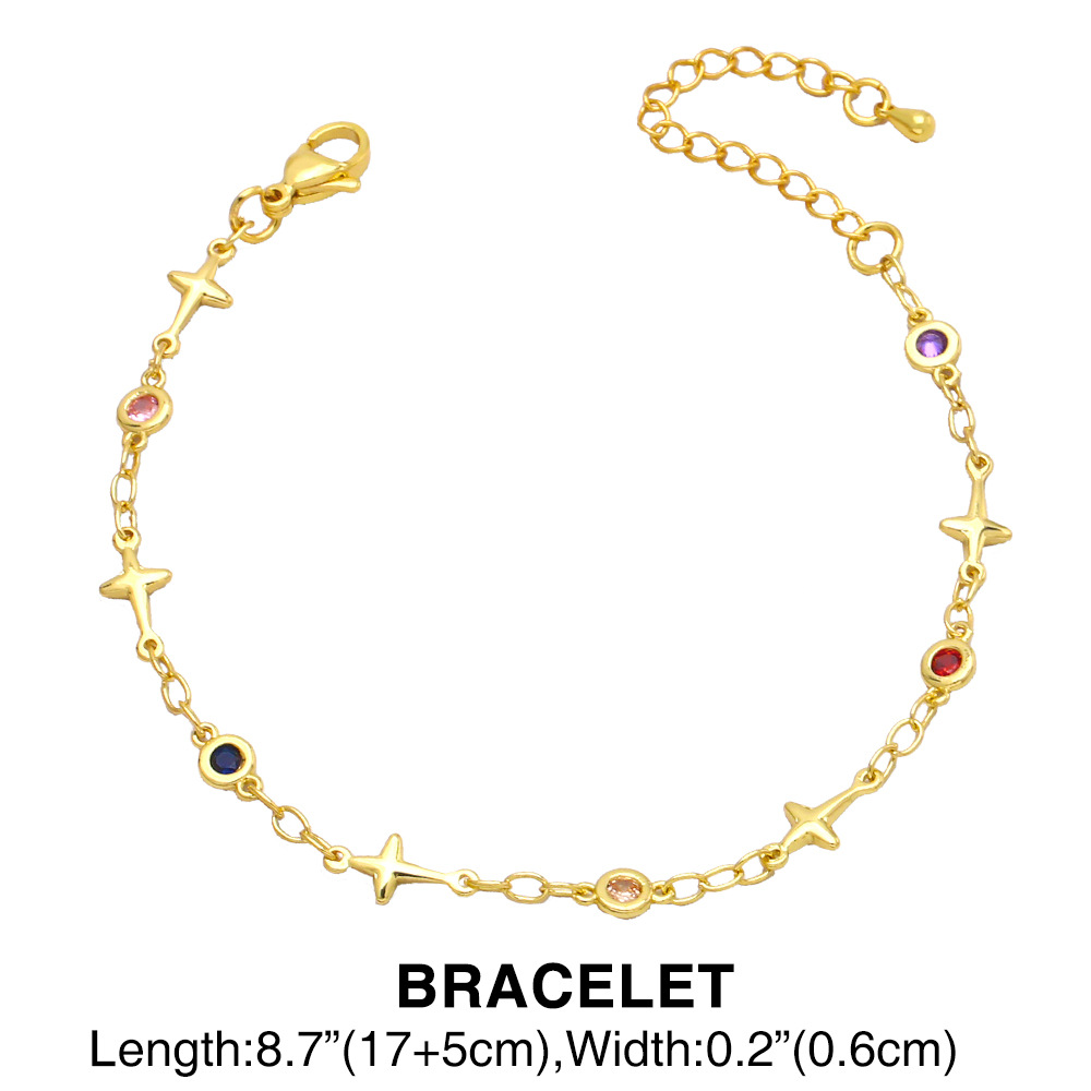 Fashion Inlay Colorful Zircon Necklace Bracelet Female Copper