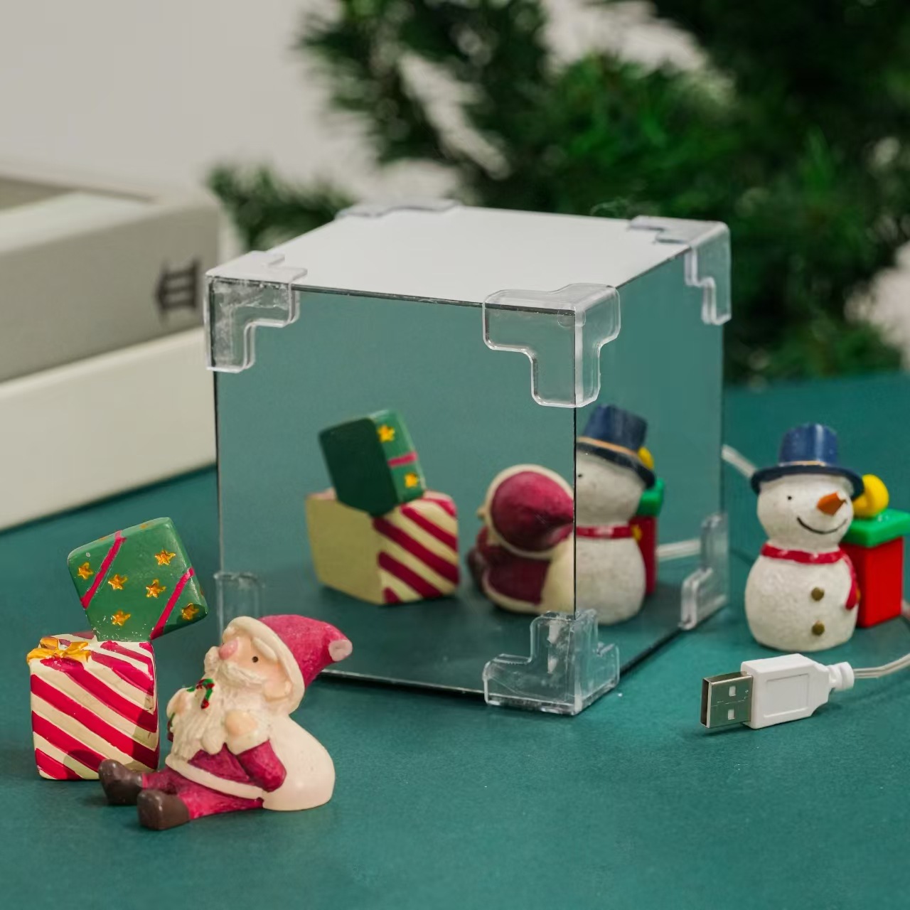 Cubo de Navidad Luz de noche Regalo Cubo de Navidad hecho a mano Luz de noche Espejo de material Cubo de Navidad Luz de noche