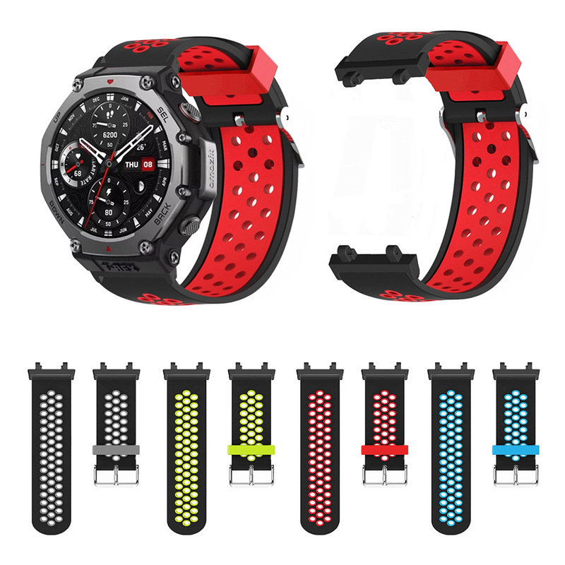 Qingfeng Is Suitable for Huami Amazfit T-Rex3 Two-Color Breathable Hole Pin Buckle Strap (with Connector)