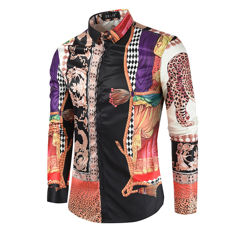 2020 Autumn and Winter New Cross-Border Ebay European and American Leopard Print Casual Men's Long-Sleeved Shirt Dlcs09-P45