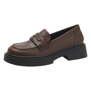 Genuine Leather Black Loafers Women's Slip-on 2023 New Spring and Autumn Small Leather Shoes Women's British Style All-match Retro Single-layer Shoes