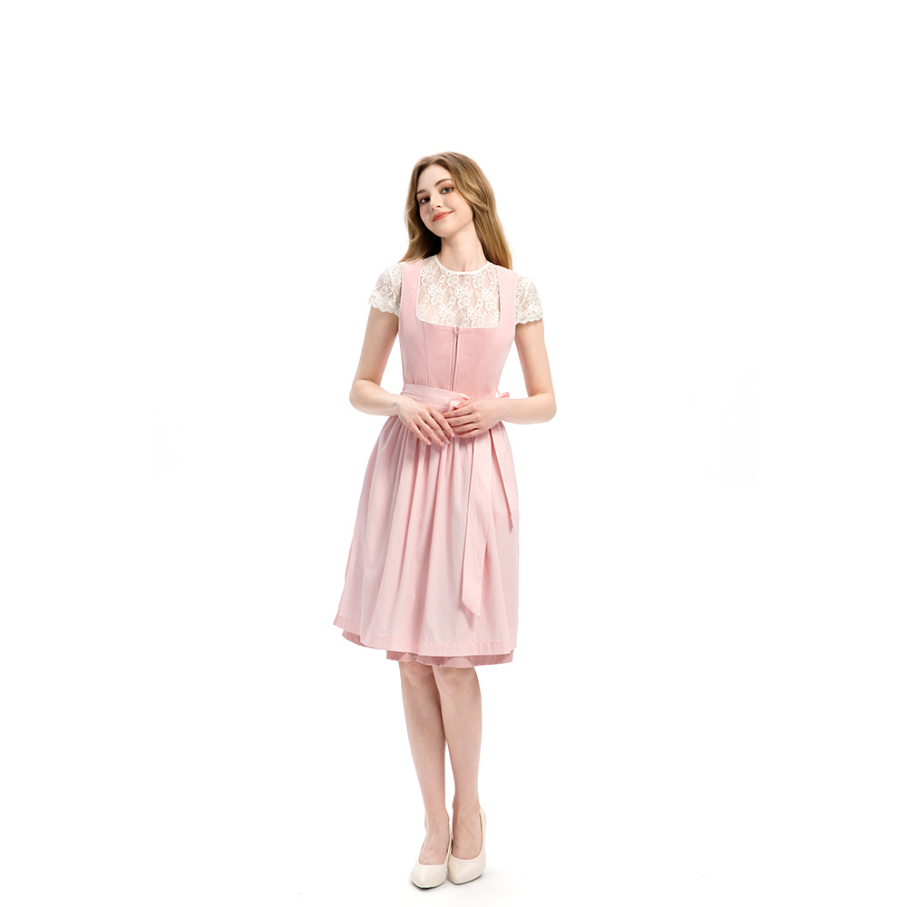 German Dirndl Pink Bavarian Dress Oktoberfest Traditional Cos Costume