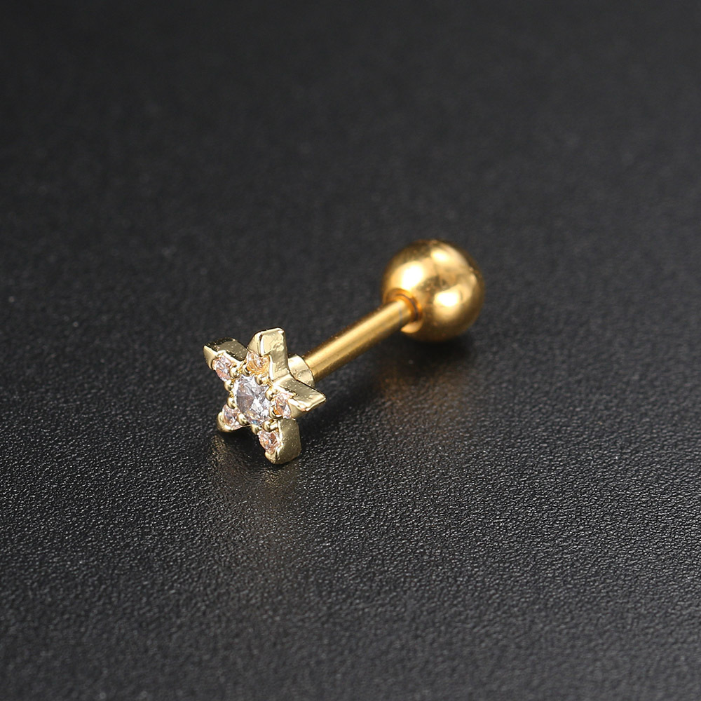 Daily Occasion Brass Material Fashion Geometric Brass Plating Zircon Ear Studs 1 Piece