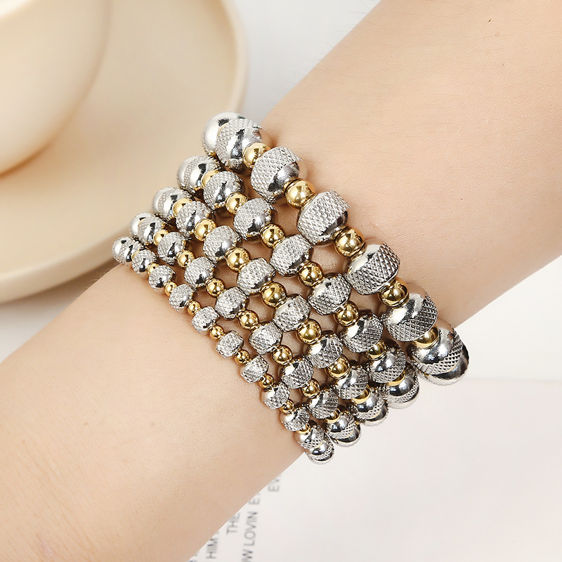 1 Piece Simple Style Circle Stainless Steel Beaded Plating Bracelets display picture 2