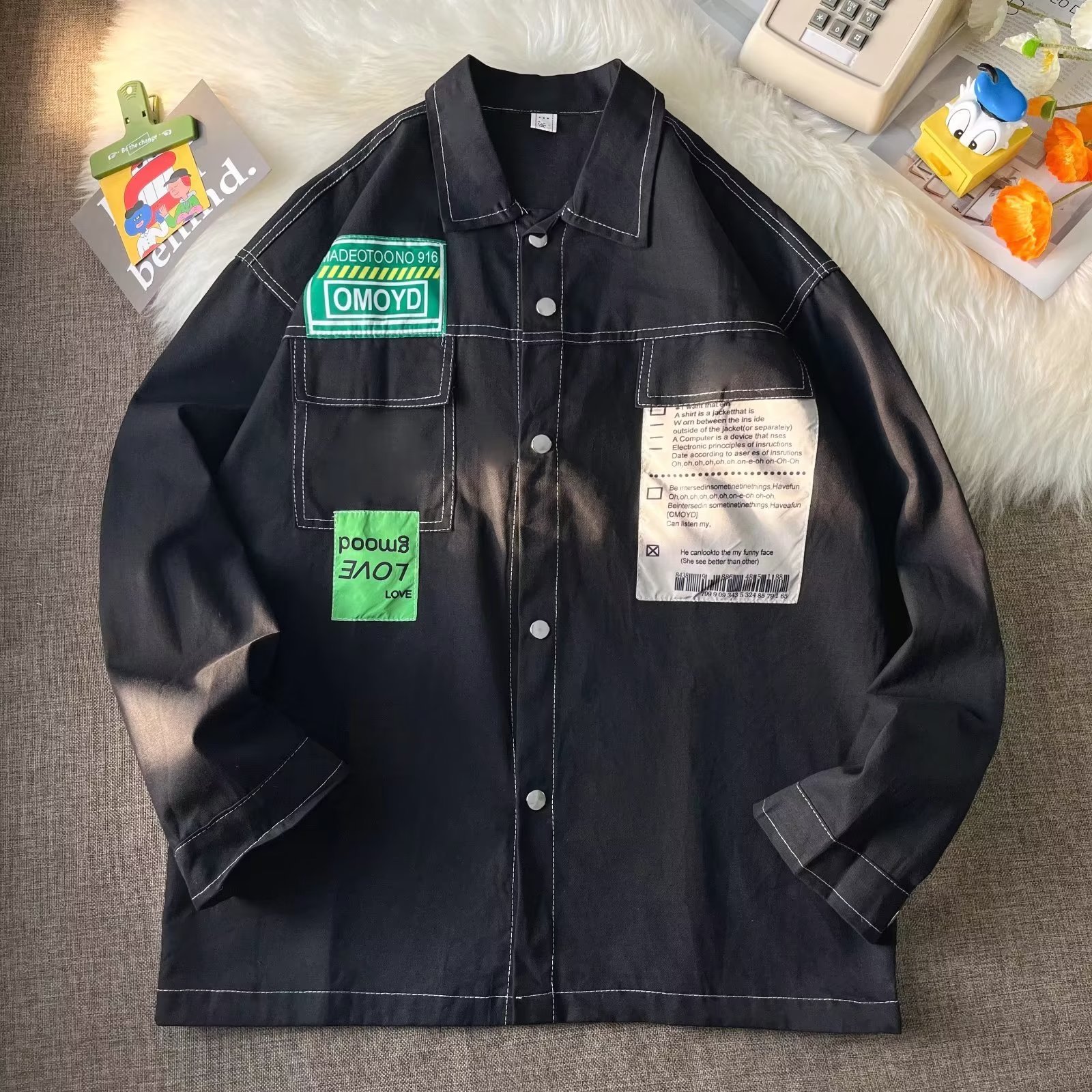 Camisa de manga larga, chaqueta de herramientas para hombres, tendencia de primavera y otoño, camisa casual suelta, ropa de otoño para hombres, estilo de Hong Kong casual