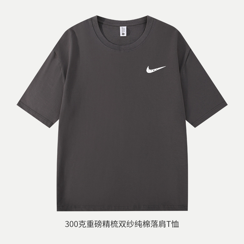 2024 Cotton American Short-sleeved T-shirt 300g Men's Hong Kong Style Loose T-shirt Shoulder Combed Cotton High Quality Short-sleeved T-shirt