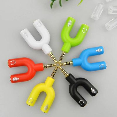 3.5mm音频转换器转接头 彩色一分二情侣耳机手机电脑分线器 U形型