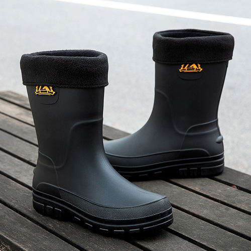 Cross-border rain boots men's short tube non-slip flat-bottom mid-calf rain boots deodorant water shoes fleece-lined kitchen fishing delivery rubber shoes outdoor