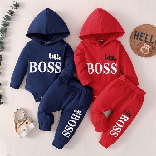Cross-border Baby & Children's Clothing—European and American Style—New Arrivals: Boys' and Girls' Spring/Fall Letter-Printed Hooded Solid-Color Two-Piece Sets