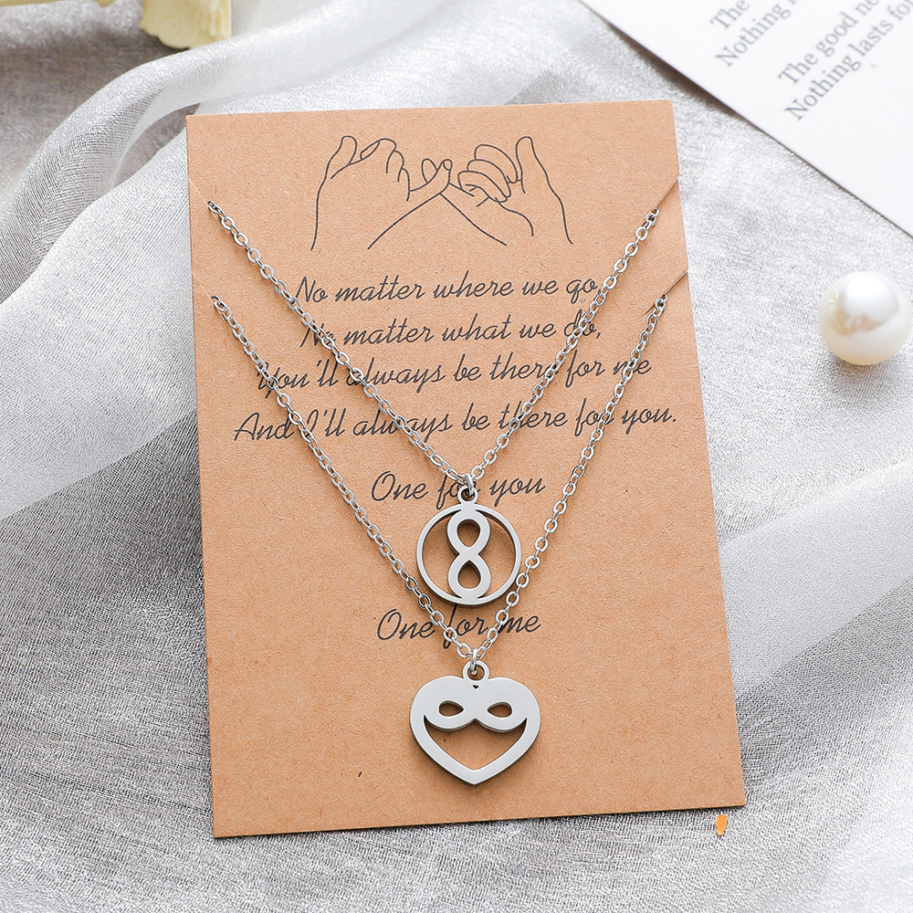 New Eight-character Card Necklace Fashion Stainless Steel Heart Hollowed Necklace 2-piece Set display picture 2