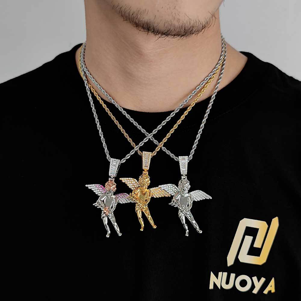 Hip Hop Ange Le Cuivre Incruster Zircon Plaqué Or Hommes Pendentif display picture 3