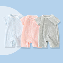 夏季薄款纯棉哈衣爬服0到3个月婴儿短袖连体衣新生儿衣服宝宝夏装