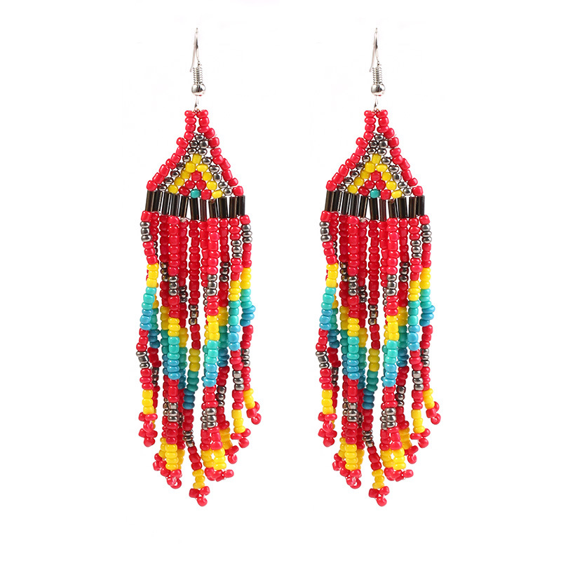 fashion multi-layer rice bead long tassel earrings