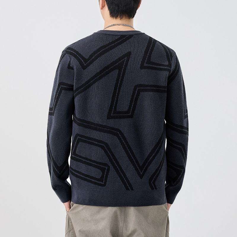 2025 invierno nuevo suéter de hombre vintage marca de moda cuello redondo chaqueta engrosada camisa de punto