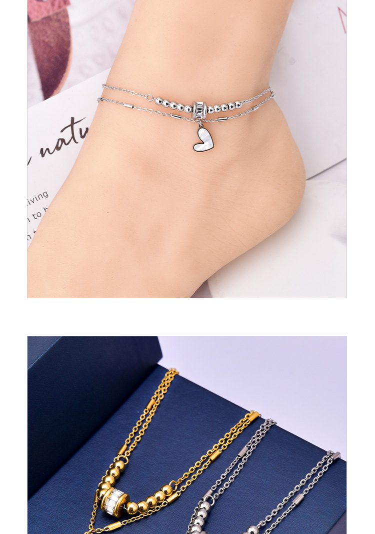 12g Weight PVD Coated Gold Plating Process 1 Piece Heart Shape Stainless Steel Waterproof Non Tarnish Shell PVD Coated Real Gold Plated Women'S Anklet