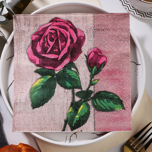 新款玫瑰花印花餐巾纸纸巾西餐厅烘焙坊适用面巾纸批发