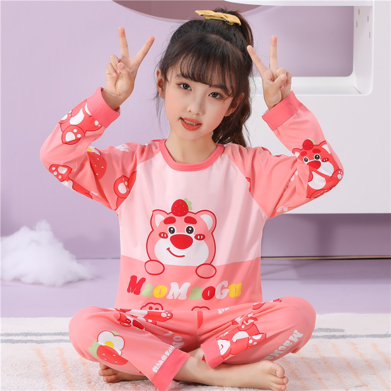 Girls' Pajamas Spring and Autum Long-Sleeved Medium and Large Kidsren's Suits Cartoon Cute Girls Baby Summer Air-Conditioned Home Clothes Trendy