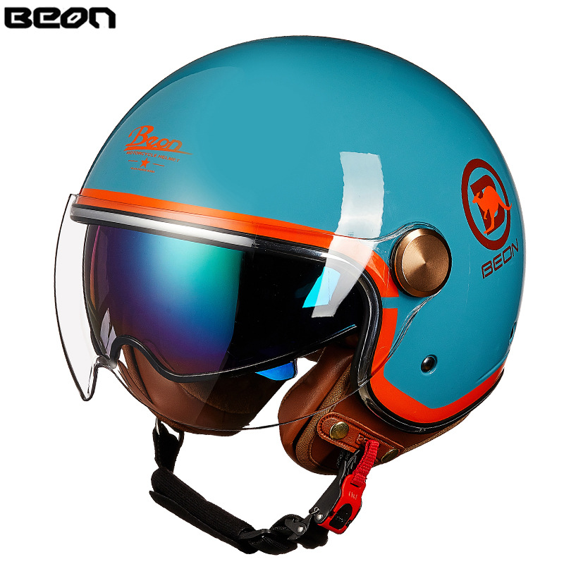 BEON casco de la motocicleta retro medio casco cuatro estaciones universal de los hombres y las mujeres del coche eléctrico de la motocicleta casco de doble lente
